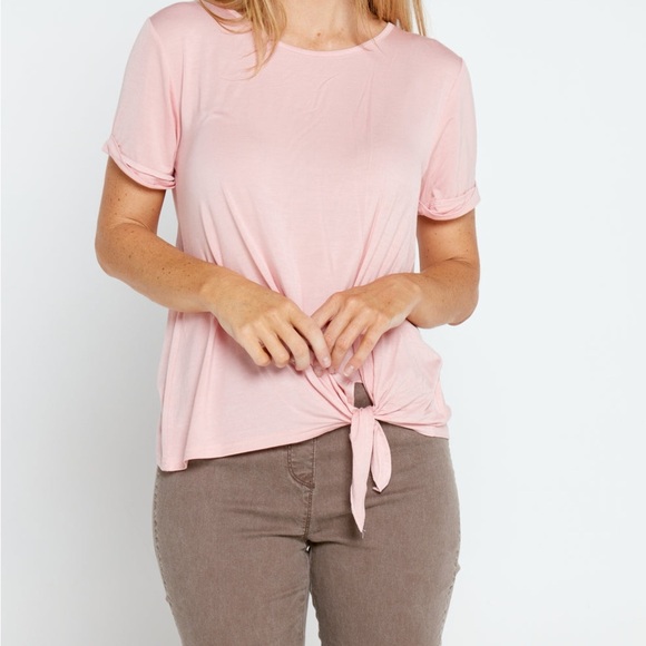 Ann Taylor Loft Peach Tie Waist Top Soft T-Shirt Jersey Knit Round Neck - Picture 10 of 16